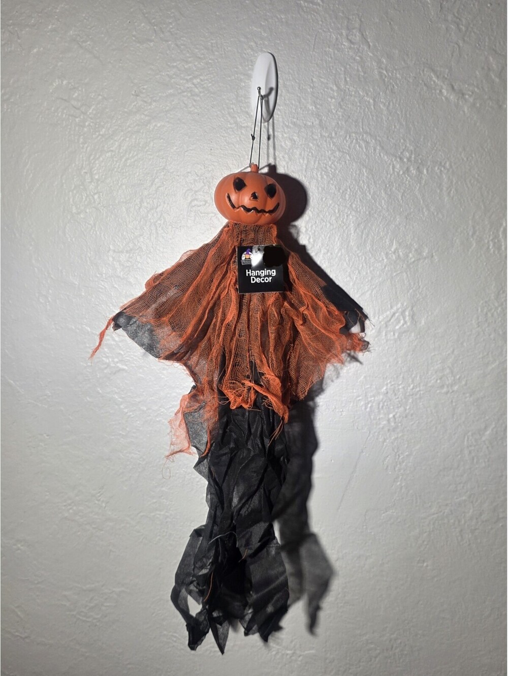 Halloween Pumpkin Head Hanging Decorations With Tattered Black & Orange Fabric